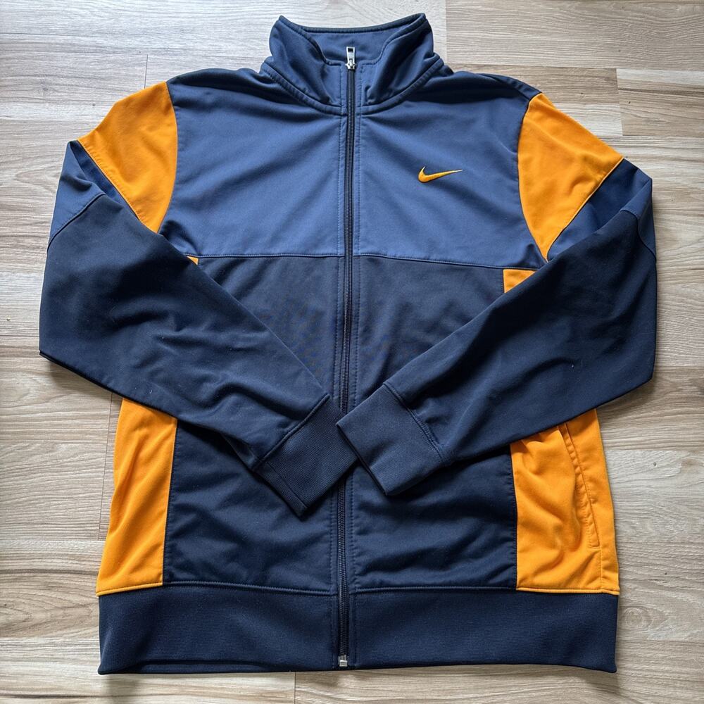 Nike Blue Orange Trim Zippered Track Sweater Large L Colorblock Active Heritage